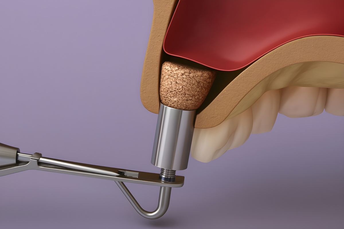 Sinus lift dental implant 3D illustration showing bone graft and implant placement